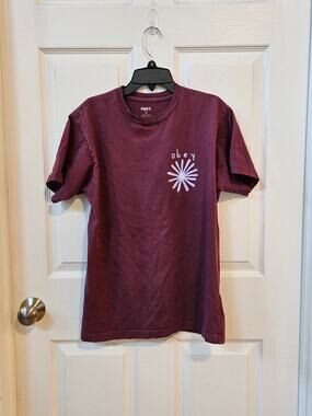 Obey Organic Cotton Graphic T-Shirt Men's Small Burgundy Sun Logo Streetwear